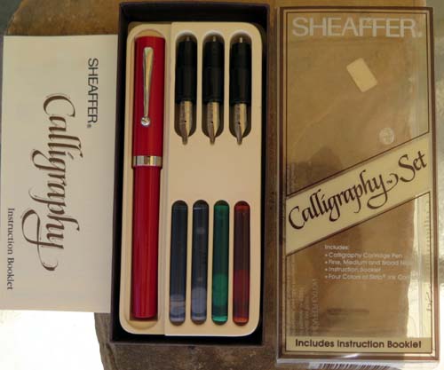 SHEAFFER CALLIGRAPHY SET WITH 3 DIFFERENT SIZED FRONT ENDS